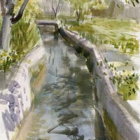 La acequia. 1977. Gouache/papel. 31 x 24 cm.